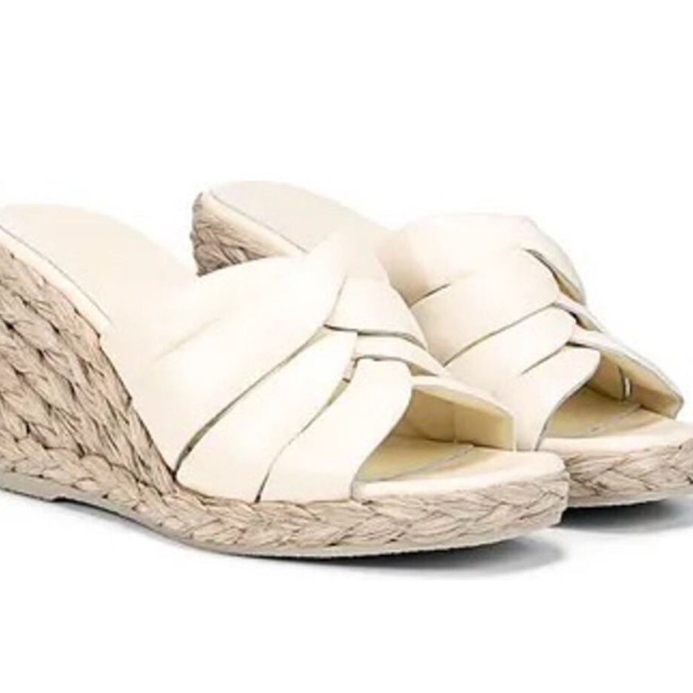 Vince Gilian Espadrille Wedge Sandal 9 Leather Cream Vacation Resort Coastal